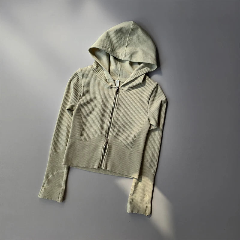 Women's Slim Fit Hooded Sports Jacket – Long Sleeve Zip-Up Activewear