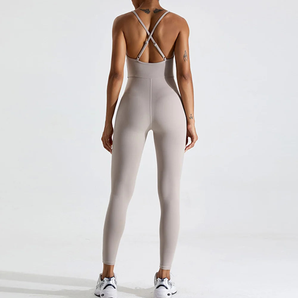 Women's Open Back Yoga Jumpsuit – One-Piece Activewear for Fitness and Gym