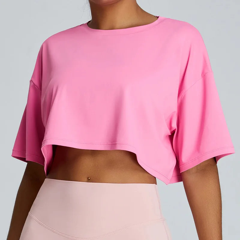 Loose Yoga Crop Top – Women’s Quick-Dry Breathable Fitness Shirt