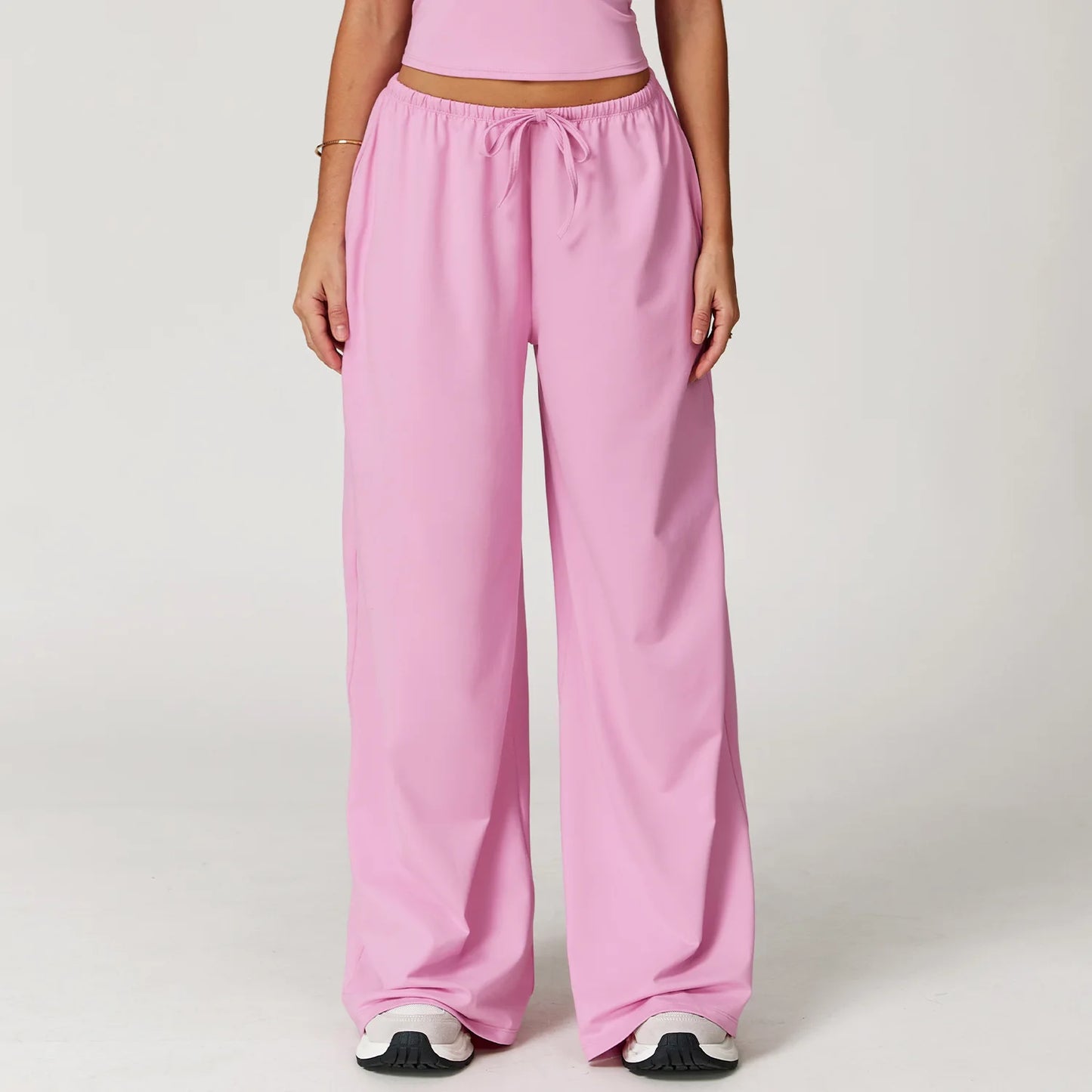 High-Waist Wide-Leg Yoga Pants with Drawstring – Multi Colors