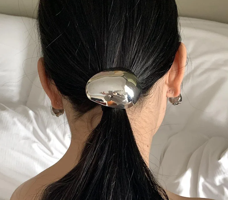 Silver Metal Hair Clip – Elegant French Spring Ponytail Barrette